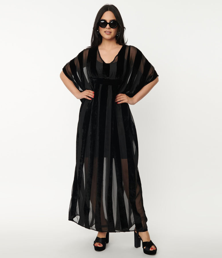 acwashingmachines Black Stripe Devore Velvet Burton Caftan Dress