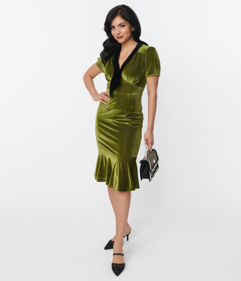 acwashingmachines Moss Ribbed Velvet Holloway Wiggle Dress