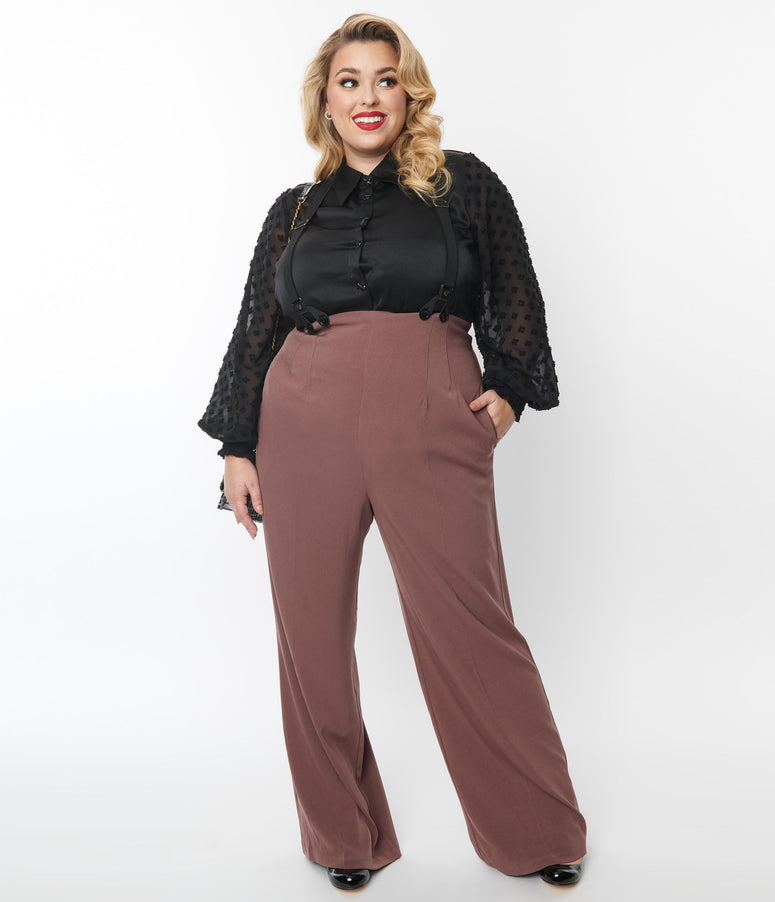 acwashingmachines Plus Size Mauve High Waist Suspender Pants