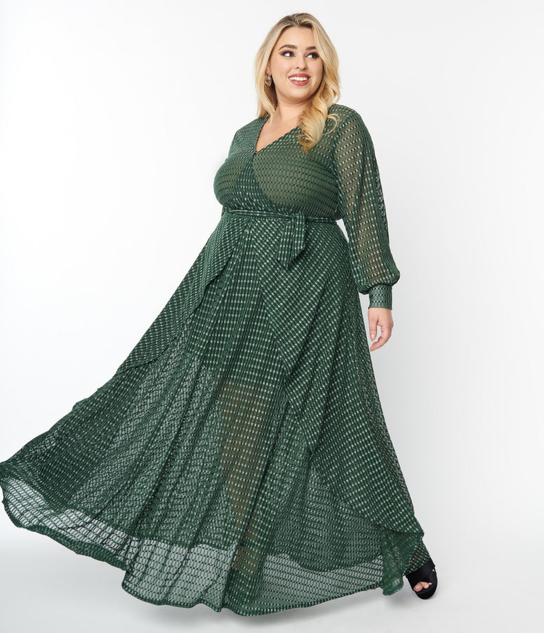 acwashingmachines Plus Size Emerald Sparkle Plaid Farrah Maxi Dress