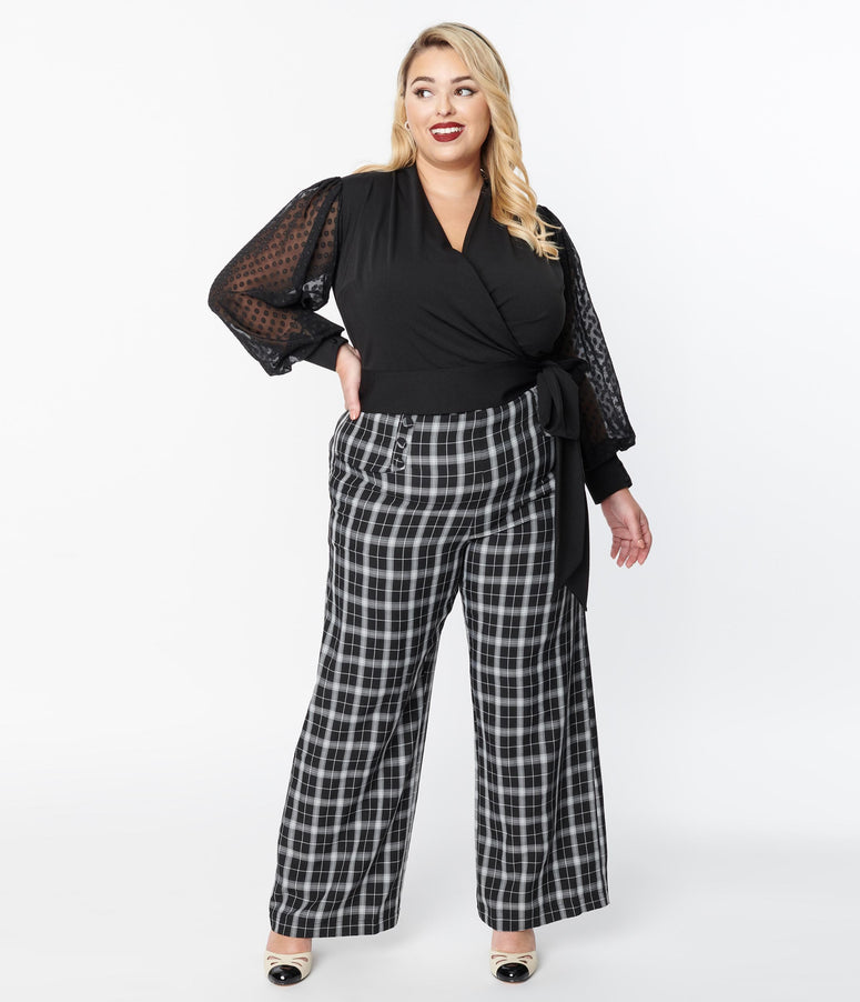 acwashingmachines Plus Size Black & White Plaid Ginger Pants