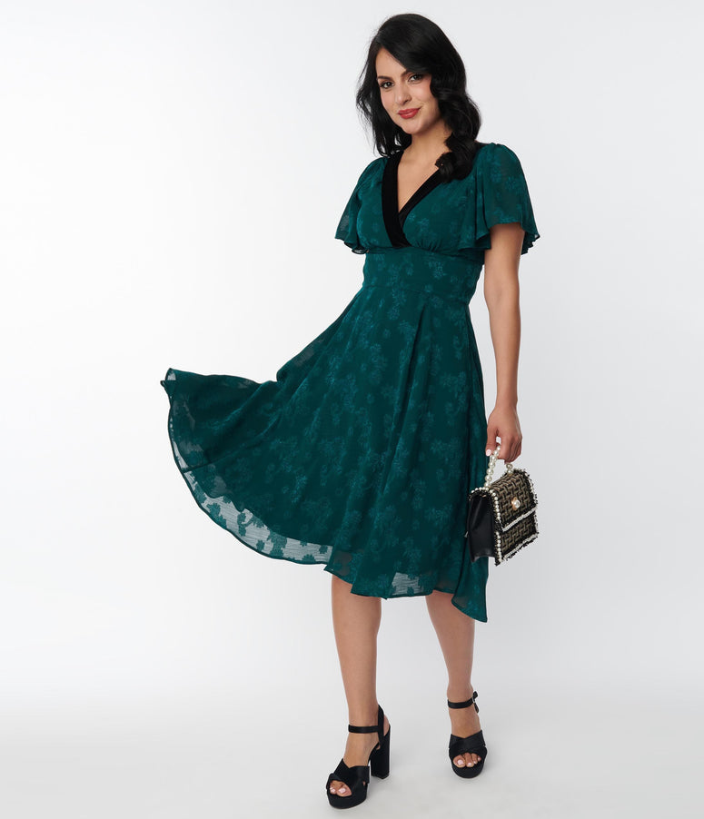 acwashingmachines Emerald Floral Jacquard Swing Dress