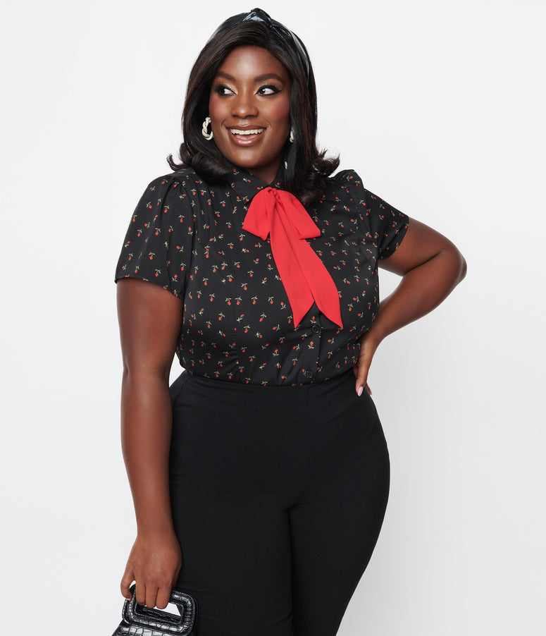 Smak Parlour Plus Size Black & Red Roses Chiffon Power Play Blouse