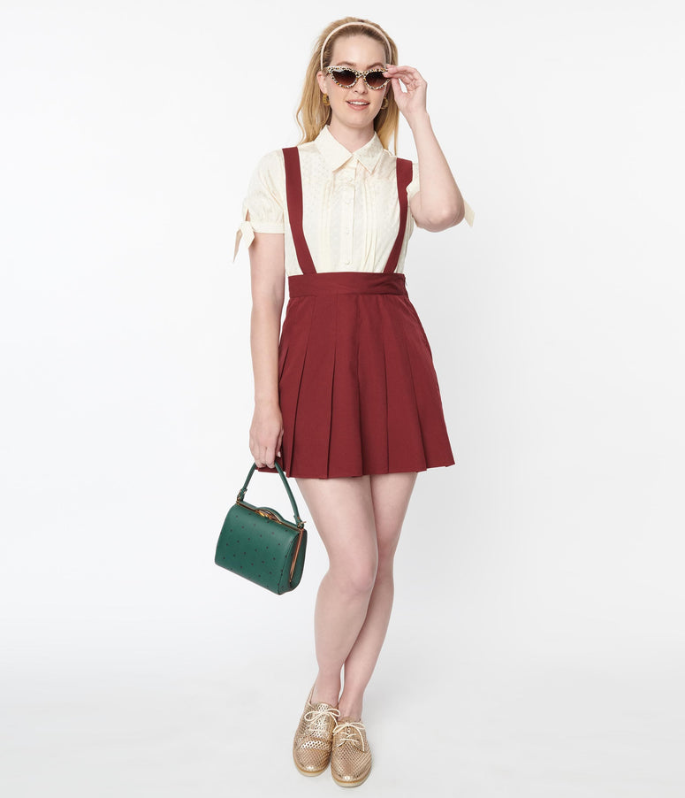 acwashingmachines Burgundy Pleated Suspender Skirt