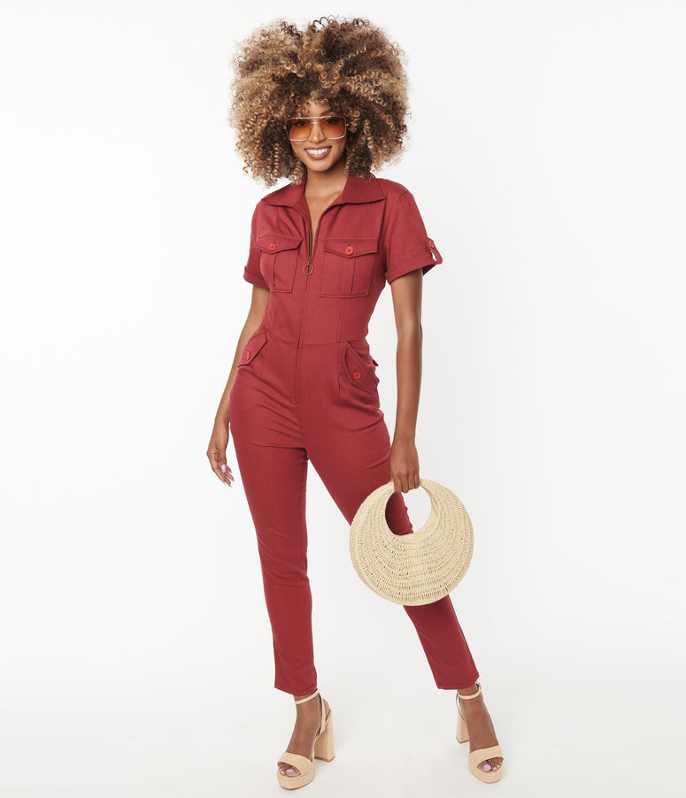 acwashingmachines Burgundy Denim Cargo Jumpsuit