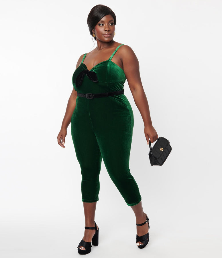 acwashingmachines Plus Size Emerald Velvet Cropped Jumpsuit