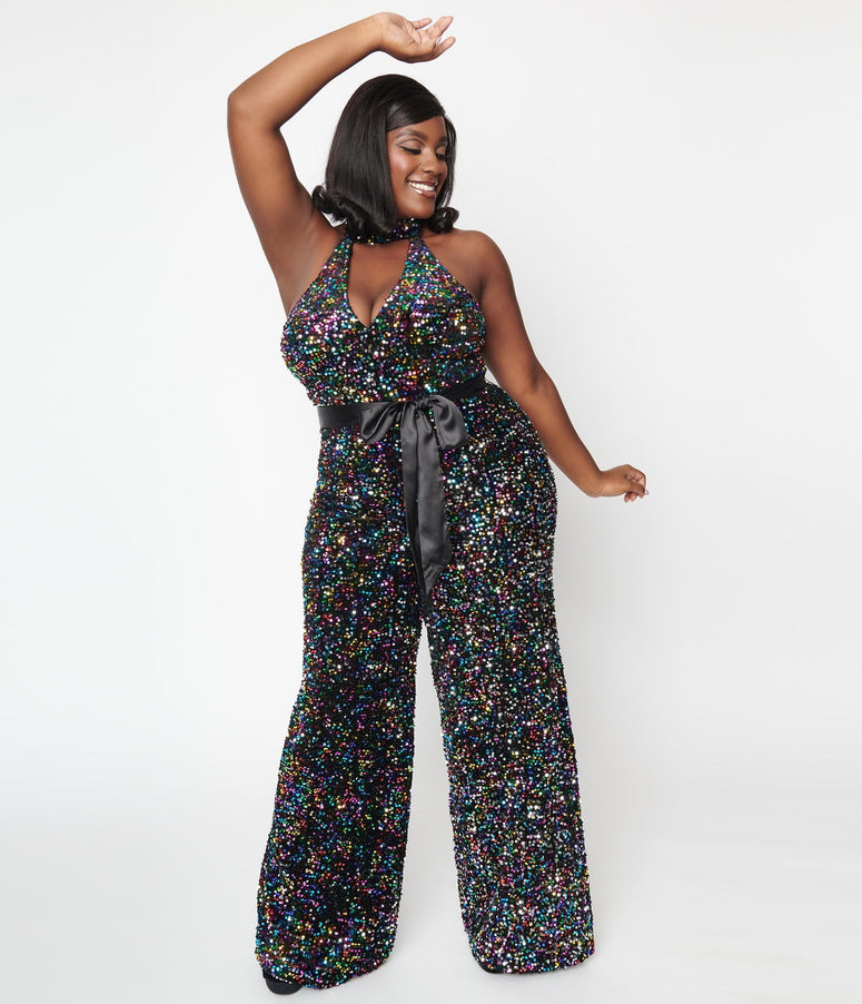 Smak Parlour Plus Size Rainbow Sequin Glamour Goddess Jumpsuit