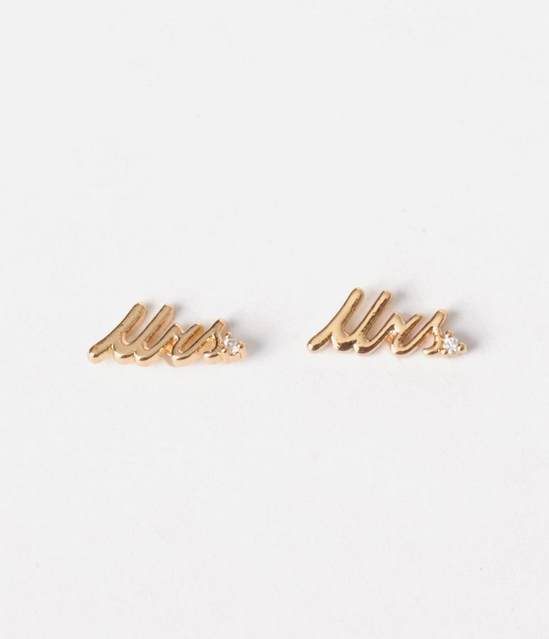 Gold Mrs Stud Earrings