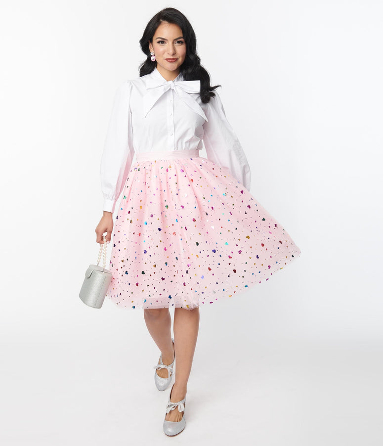 1950s acwashingmachines Pink & Foil Hearts Sweetie Pie Swing Skirt