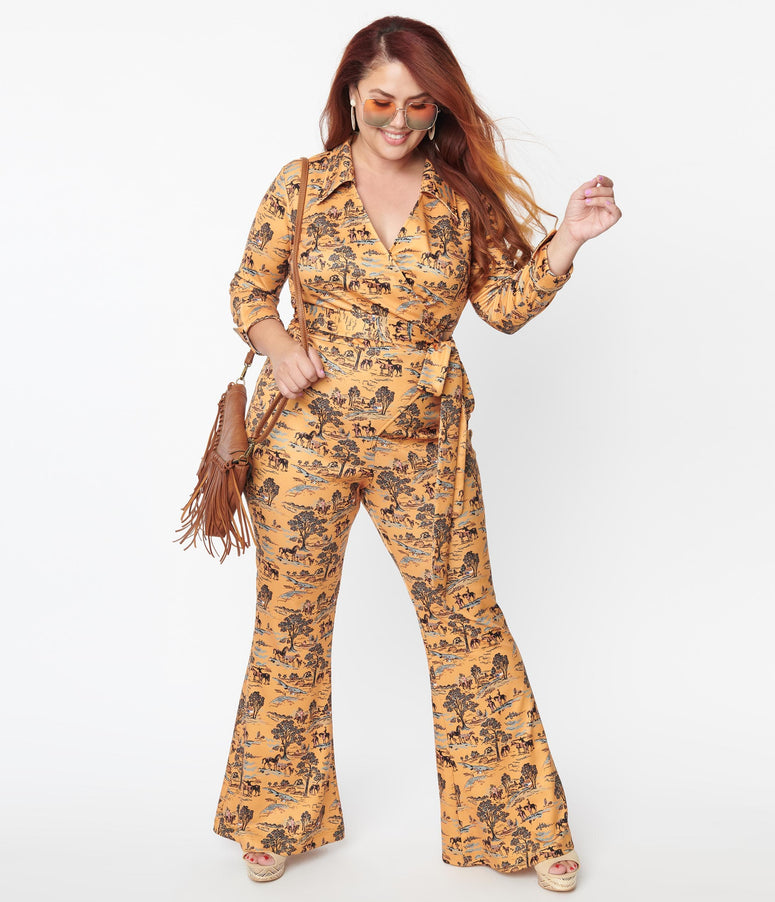 acwashingmachines Plus Size Western Toile Print Jumpsuit