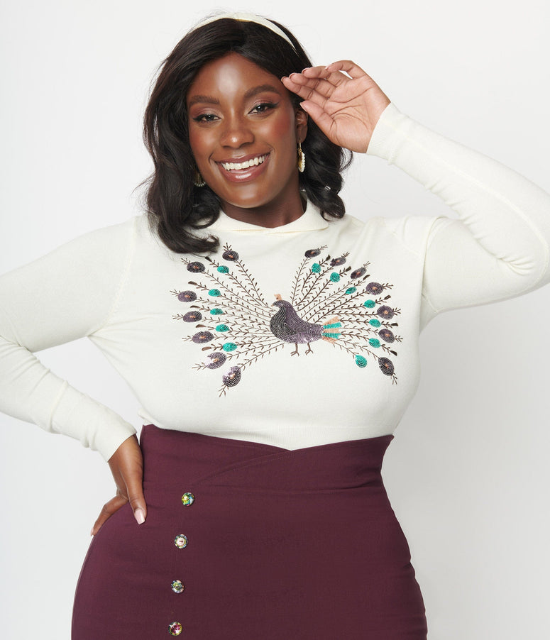 acwashingmachines Plus Size Cream & Peacock Sweater