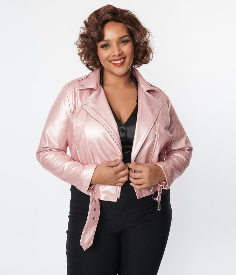 acwashingmachines Plus Size Pink Shimmer Vegan Leather Jacket