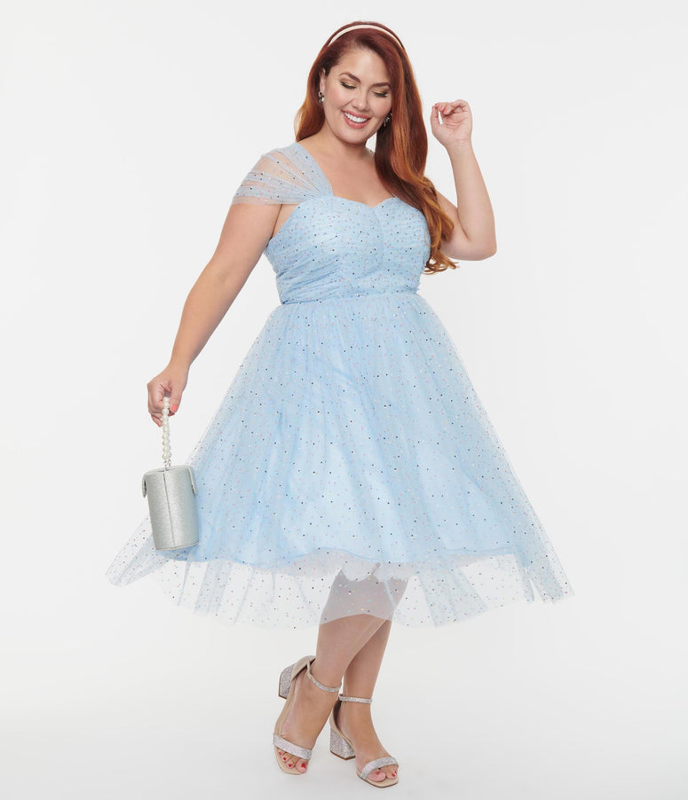 acwashingmachines Plus Size Light Blue & Confetti Dots Garden State Swing Dress