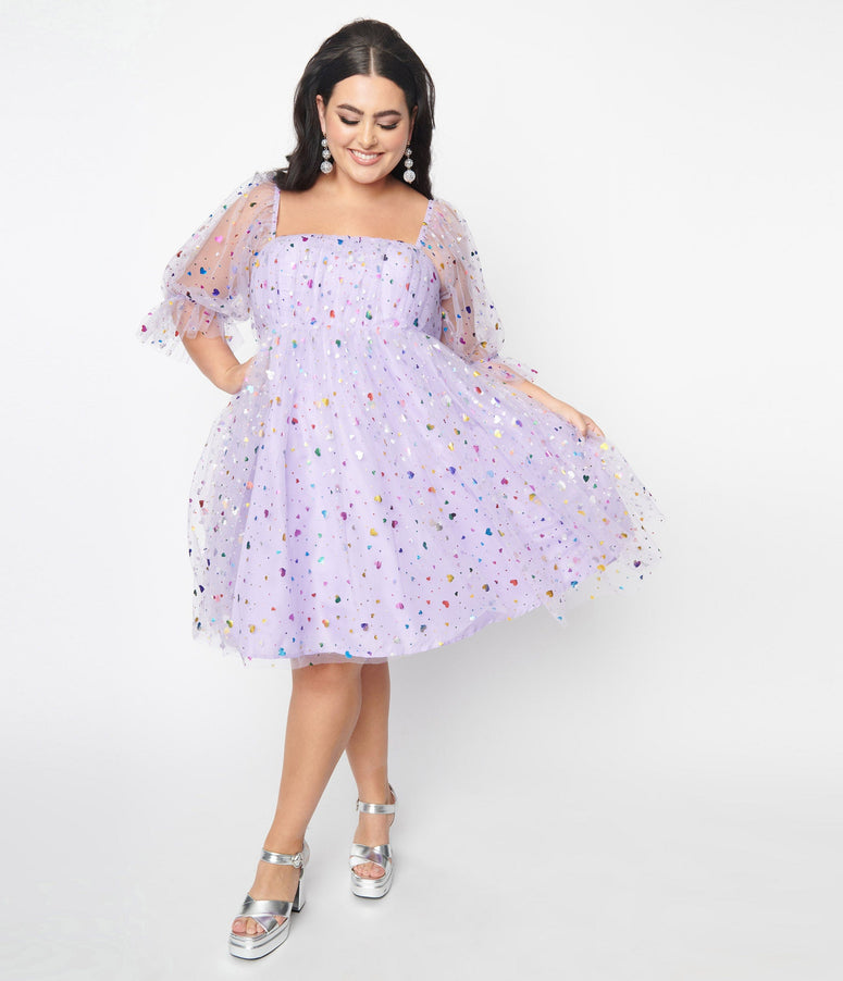 Smak Parlour Plus Size Purple Confetti Hearts Love Interest Babydoll Dress