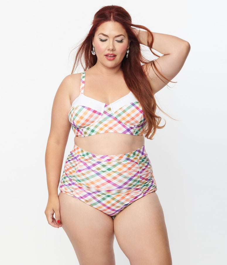 acwashingmachines Plus Size Pastel Madras Gingham Monroe Swim Bottom