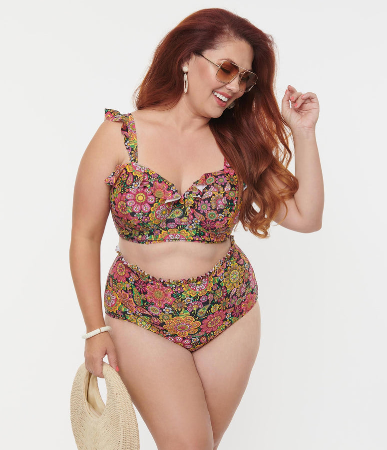 acwashingmachines Plus Size Kaleidoscope Floral Southampton Swim Top