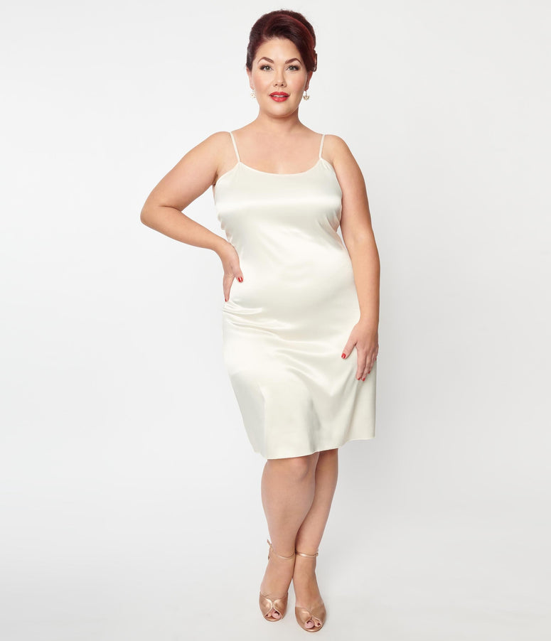 acwashingmachines Plus Size Ivory Satin Long Slip