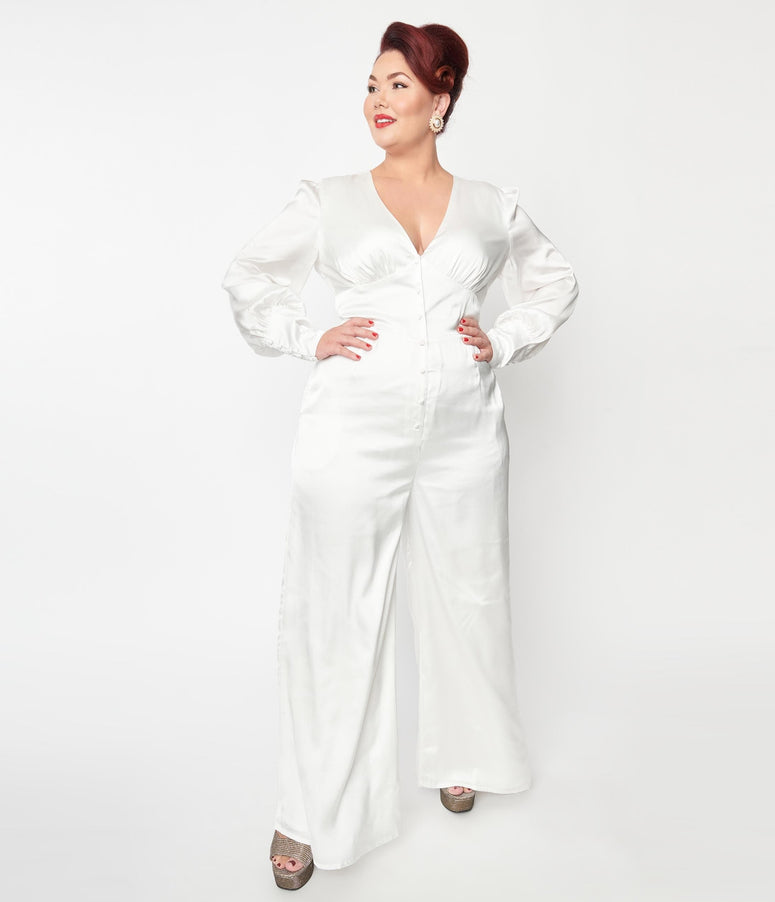 Plus Size Ivory Satin Marina Jumpsuit