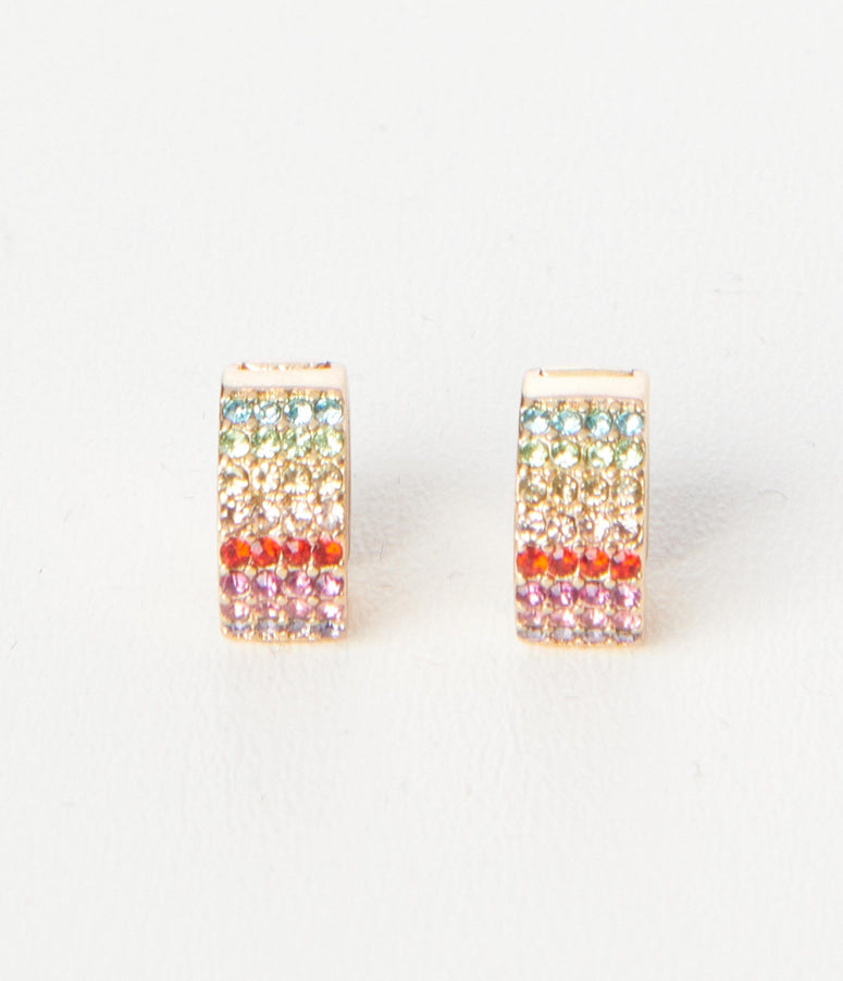 Rainbow Rhinestone Dainty Hoop Earrings