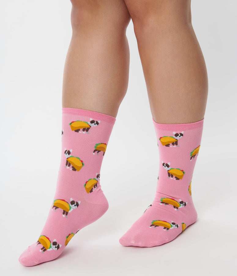 Pink Taco Terrier Crew Socks