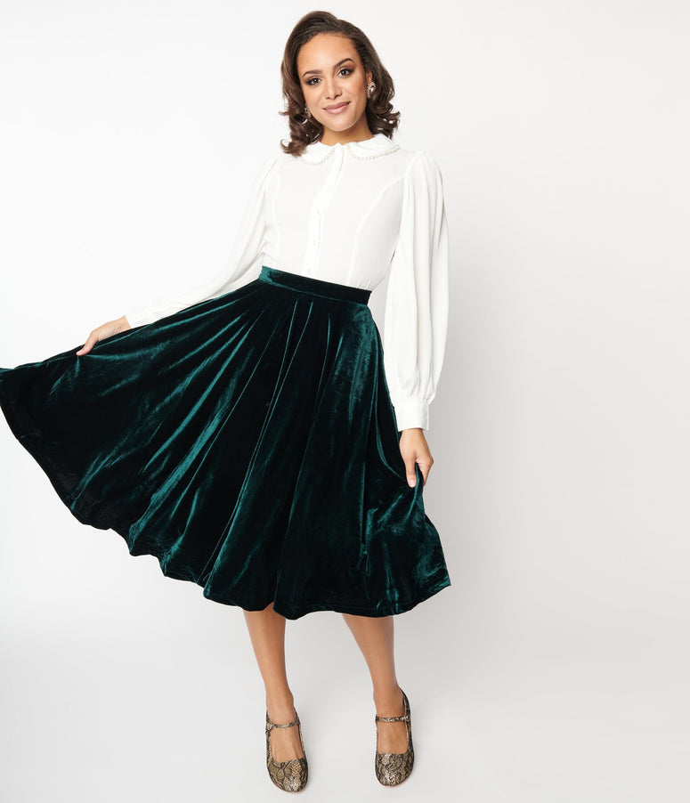 Magnolia Place Emerald Velvet Swing Skirt