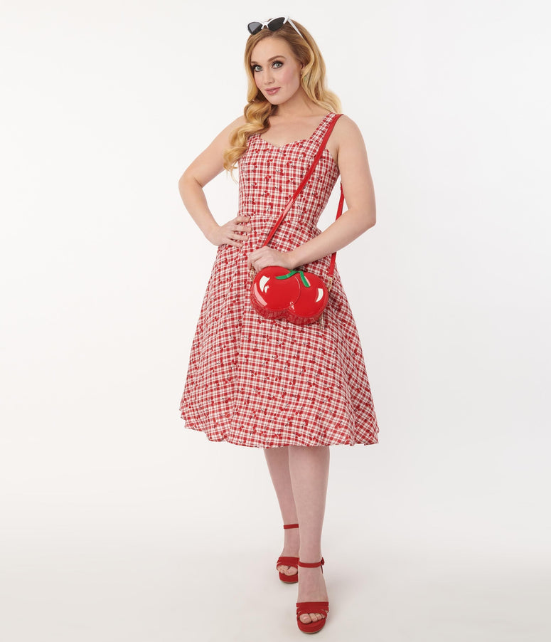 1950s Red Gingham Sweet Cherry Swing Dress