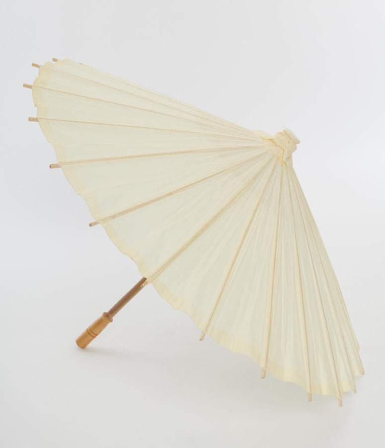 Ivory Paper & Bamboo Handle Parasol