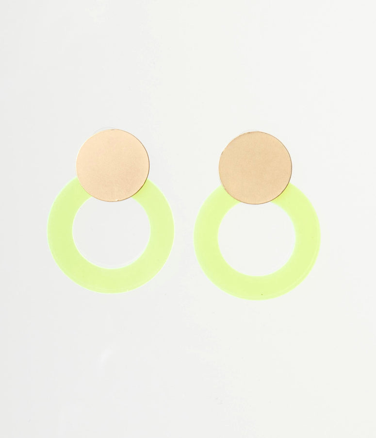 Round Neon & Gold Drop Earrings