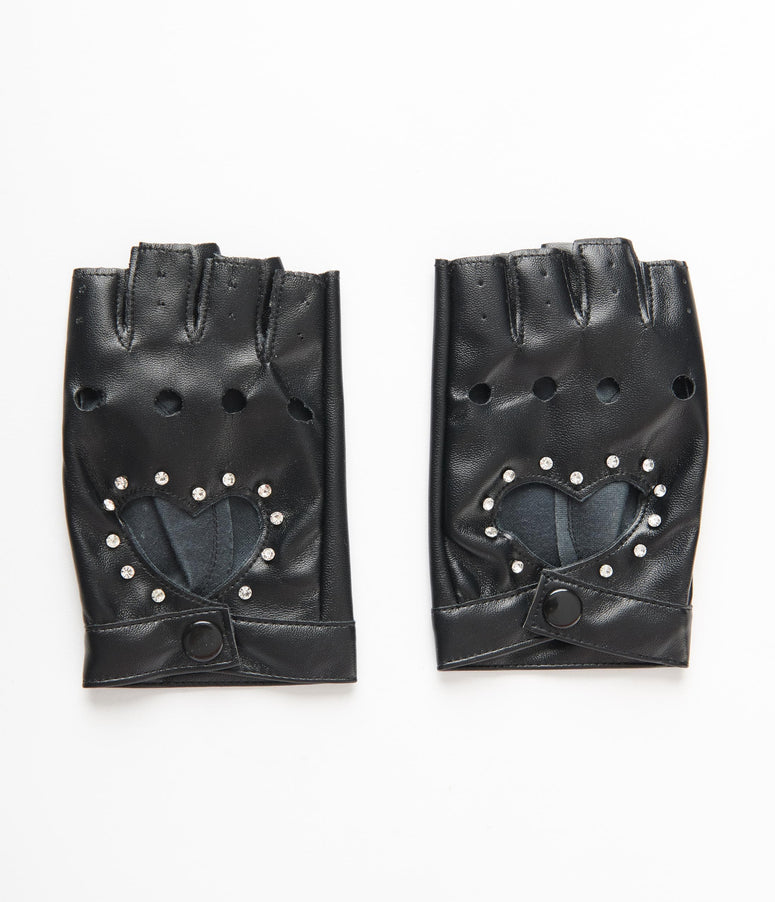 Black Heart Cutout Fingerless Gloves