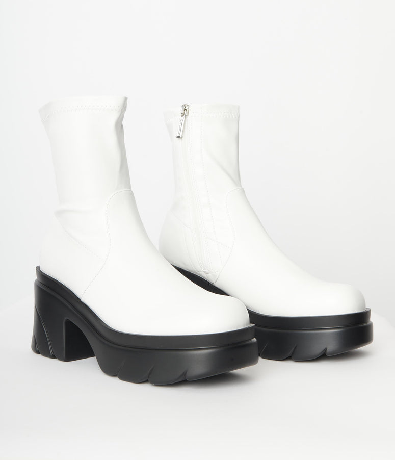 White Leatherette Combat Boots