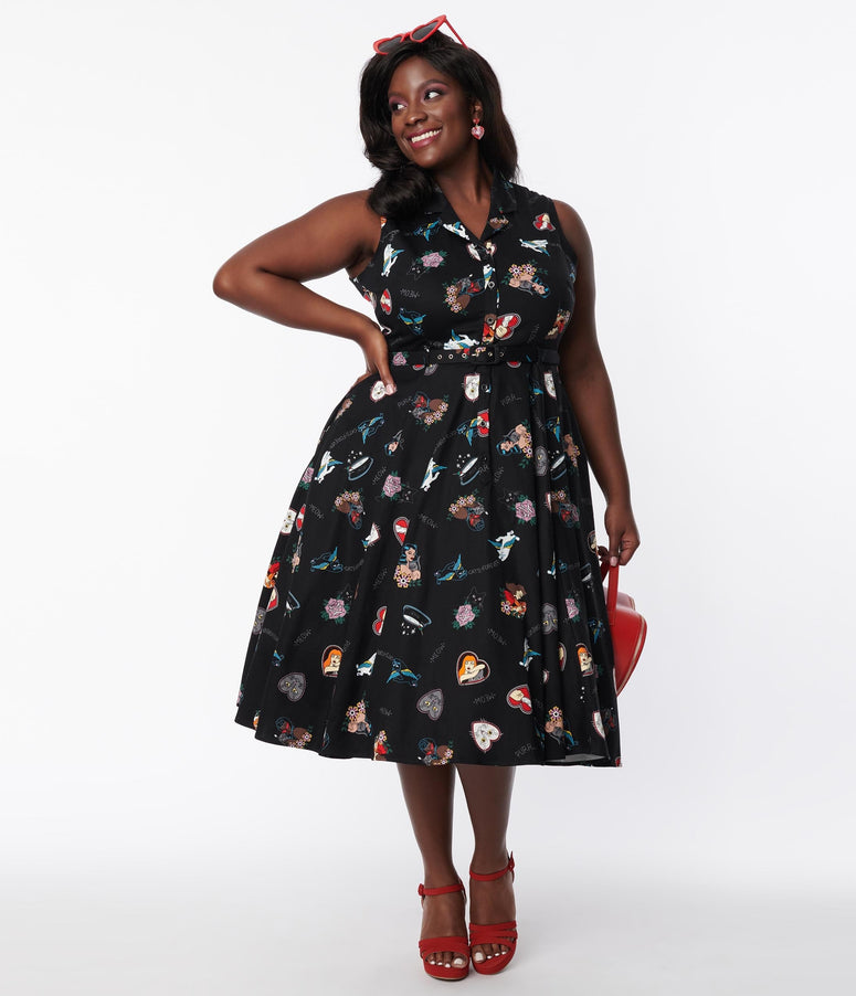 Collectif Plus Size Black Cats Forever Caterina Swing Dress