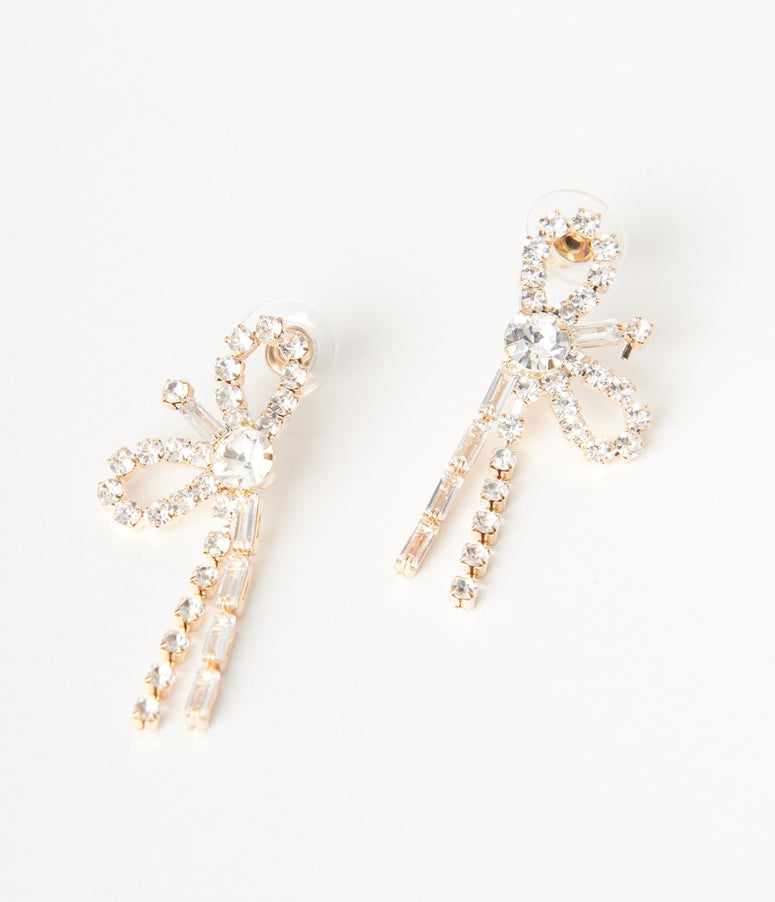 Gold Rhinestone Bow Earrings