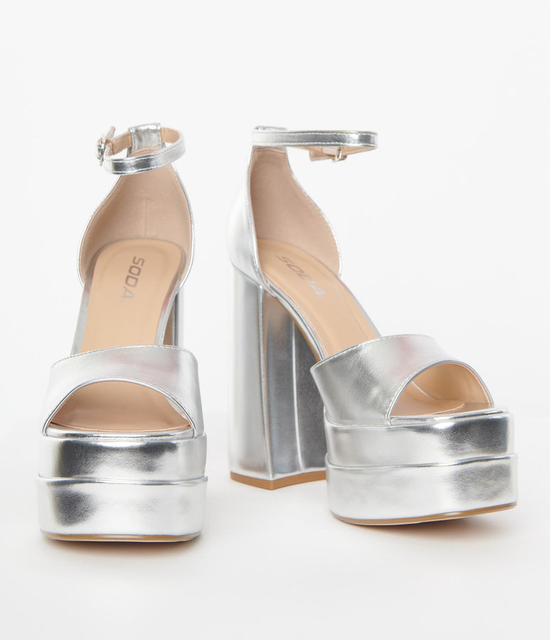 Silver Peep Toe Platform Heels