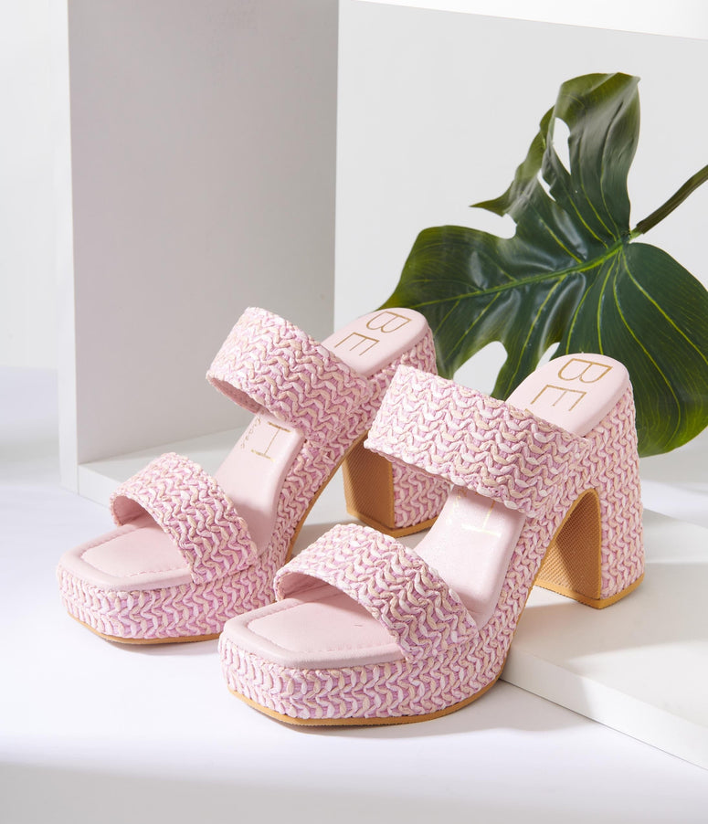 Pink Raffia Platform Sandals
