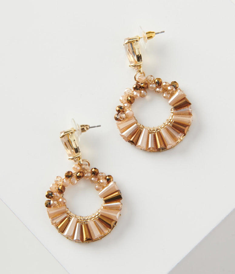 Neutral Tone Round Beaded Dangle Earrings