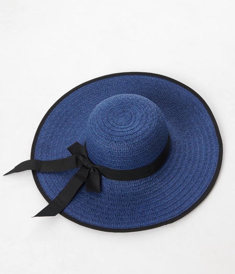 Navy Blue Straw Ribbon Sun Hat