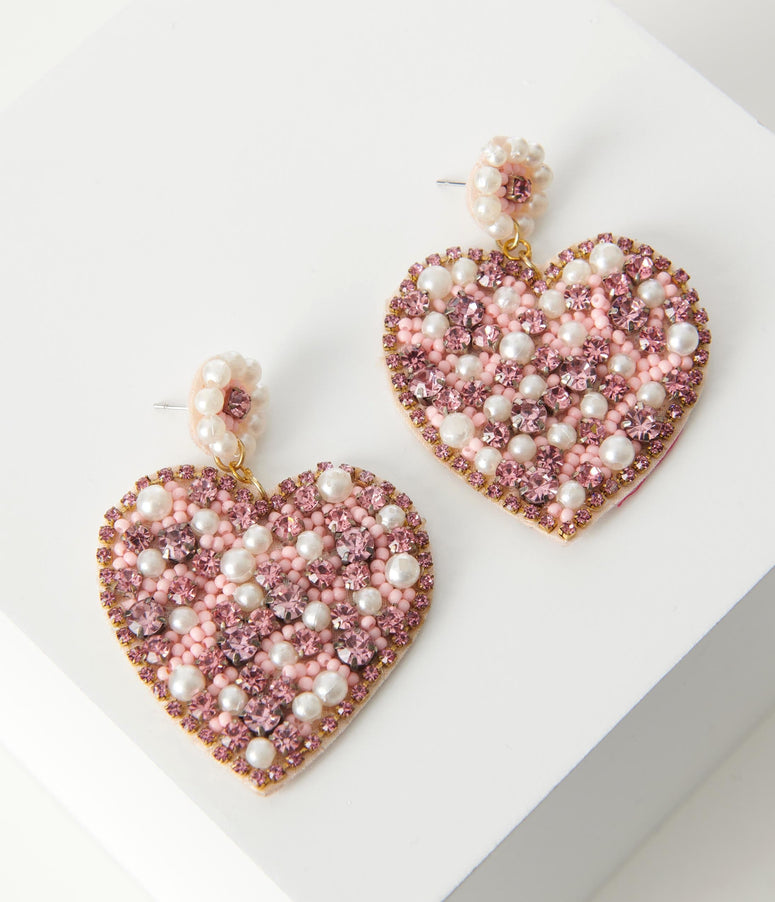 Pink Heart Shape Bead Pearl Earrings