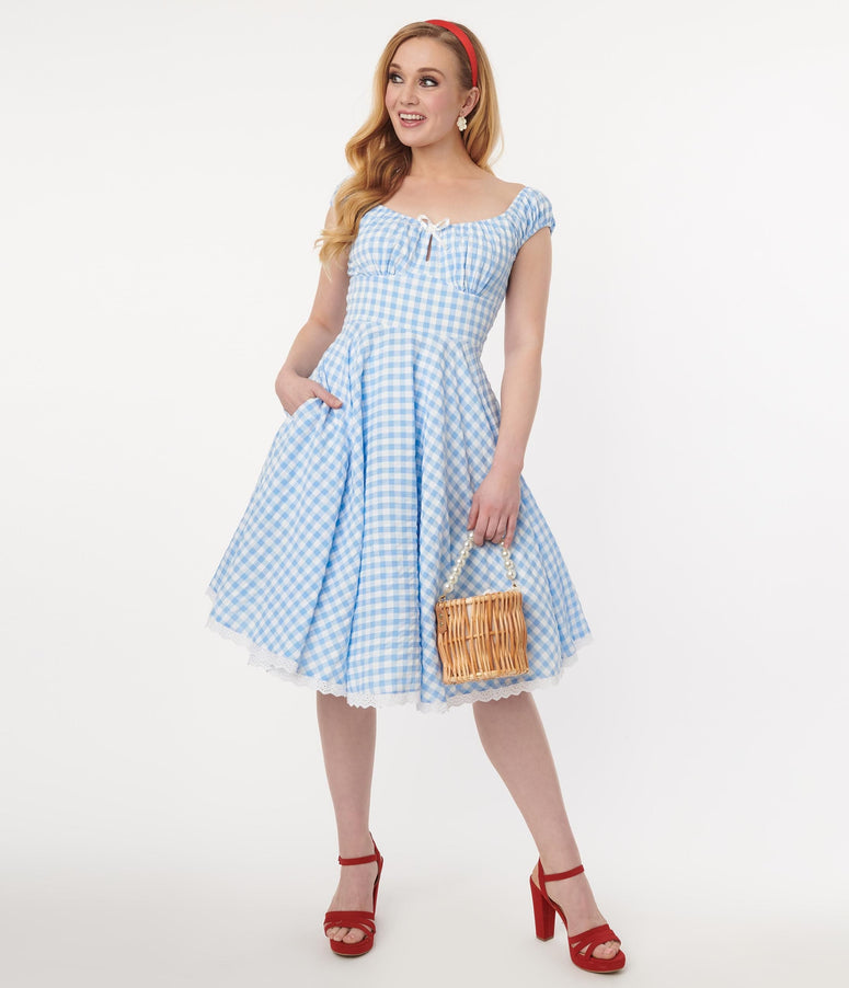 Hell Bunny Blue & White Gingham Swing Dress