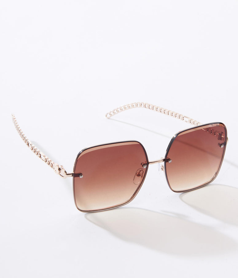 Brown Ombre Gold Chain Oversized Sunglasses