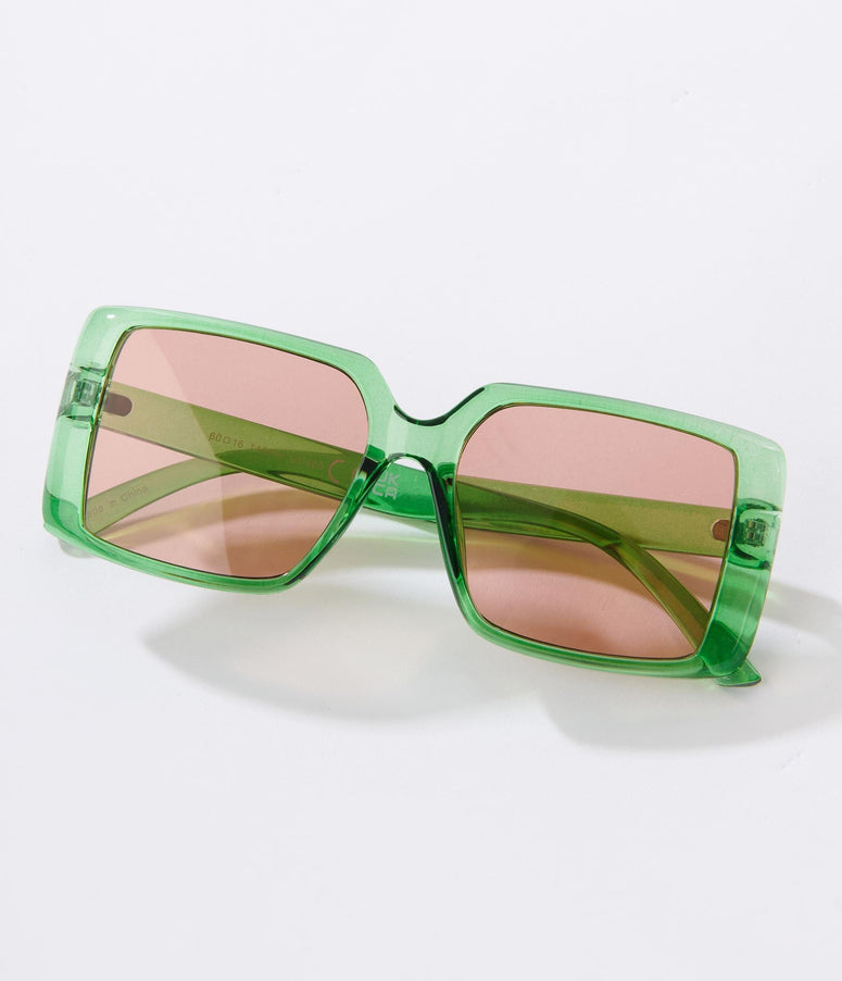 Green & Orange Tint Square Sunglasses
