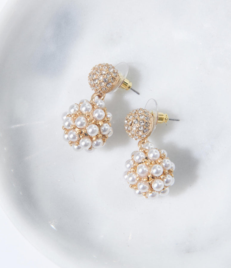 Gold Pearl Cluster Earrings