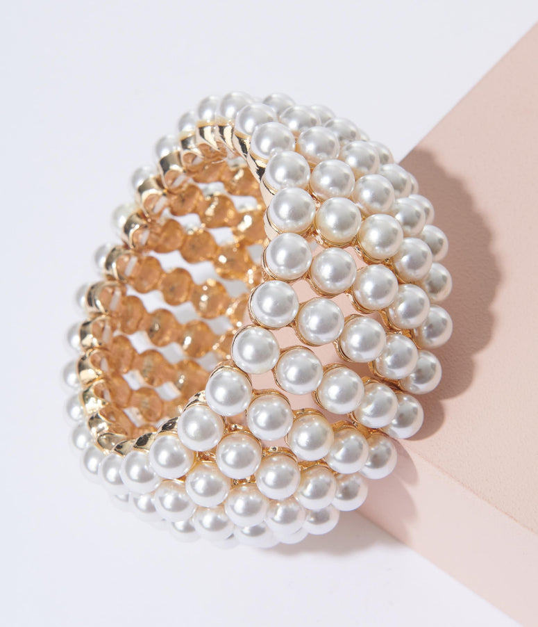 White Stacked Pearl Bracelet