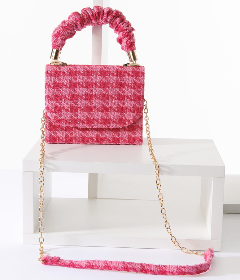 Pink Houndstooth Mini Handbag