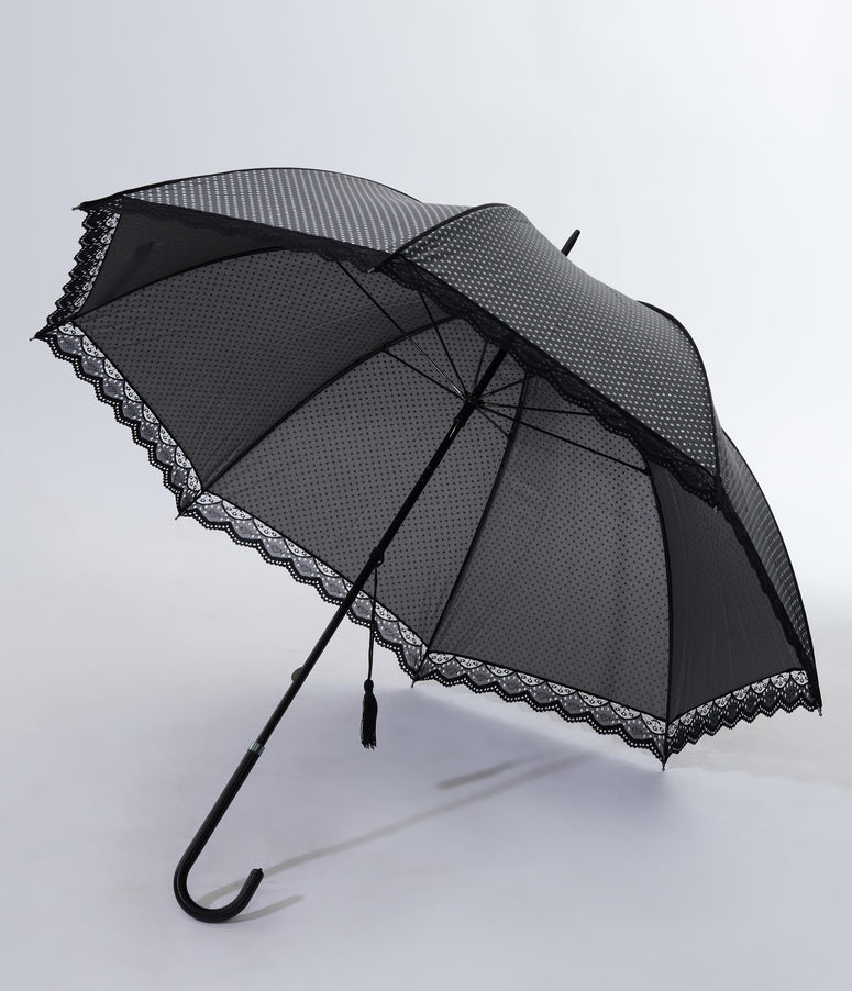 Charcoal Polka Dot Lace Umbrella