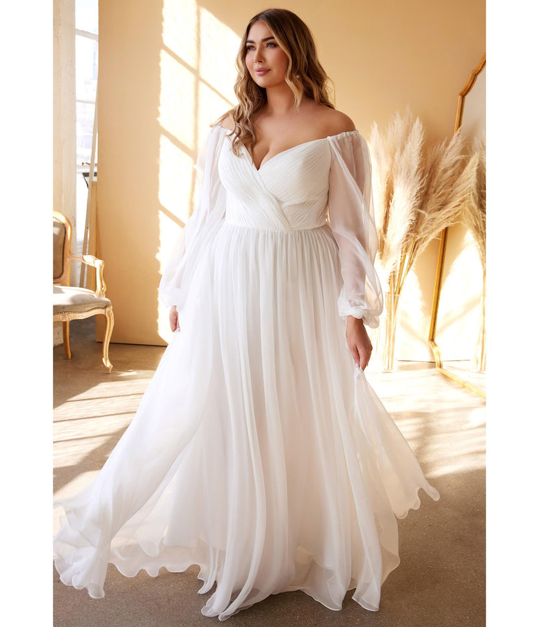 Plus Size White Chiffon Sweetheart Bridal Goddess Gown