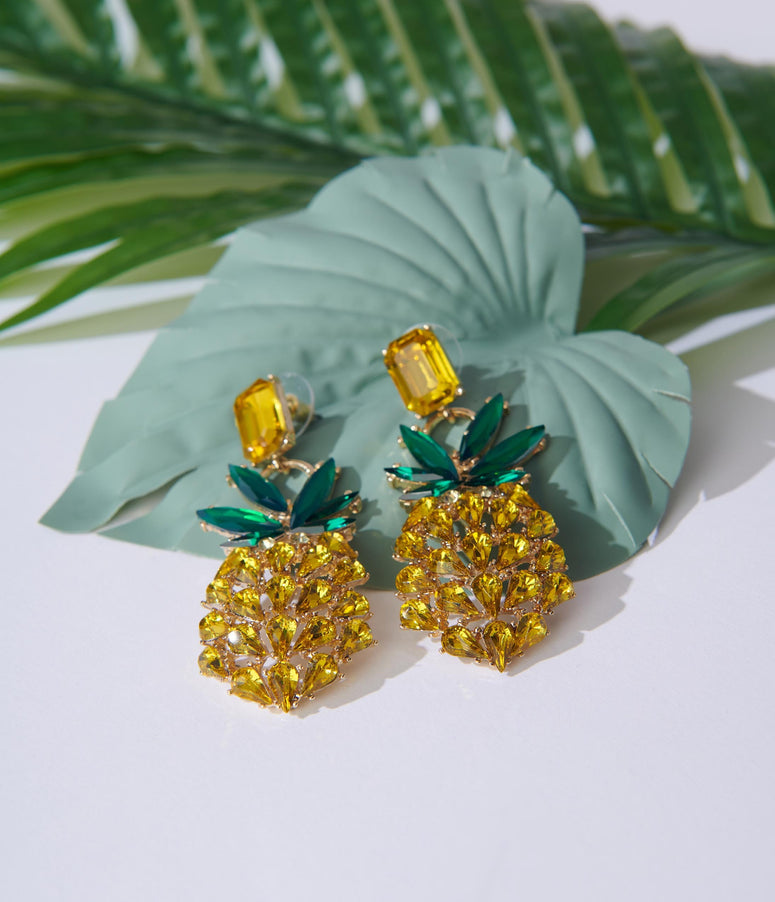 Pineapple Rhinestone Drop Earrings
