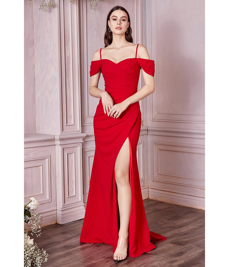 Red Regal Off Shoulder Bridesmaid Dress