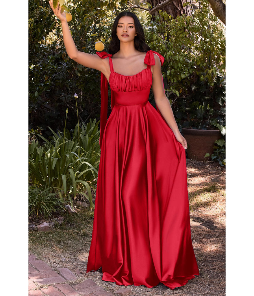 Red Satin A Line Bridesmaids Gown
