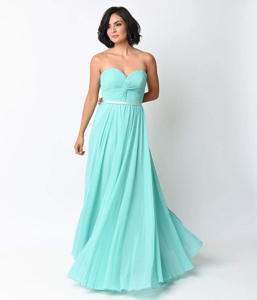 Mint Chiffon Strapless Sweetheart Corset Long Gown Unique Vintage 3537