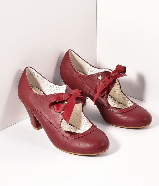 burgundy heels with bow